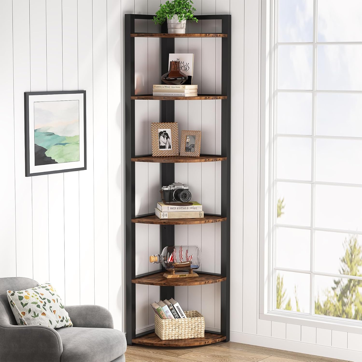 Home Office Bookshelves - Estantería Esquinera Tribesigns de 6 Niveles,