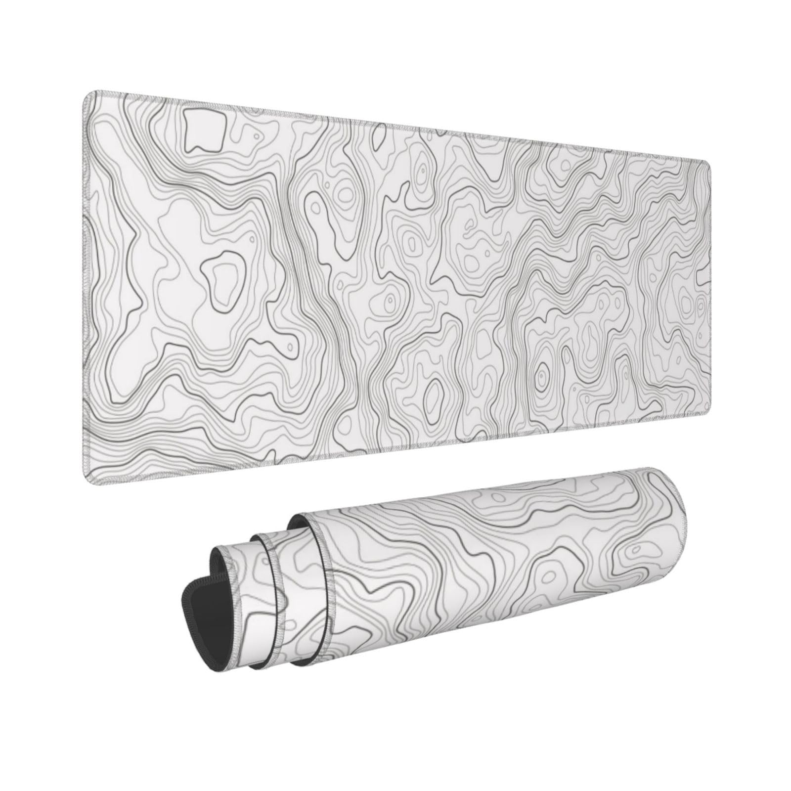 Mousepad Xl Extended - Mapa de contorno topográfico blanco abstracto,