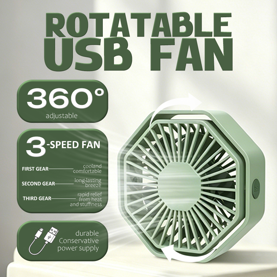 Usb Desk Fan - Ventilador de Escritorio USB Hexagonal, 360