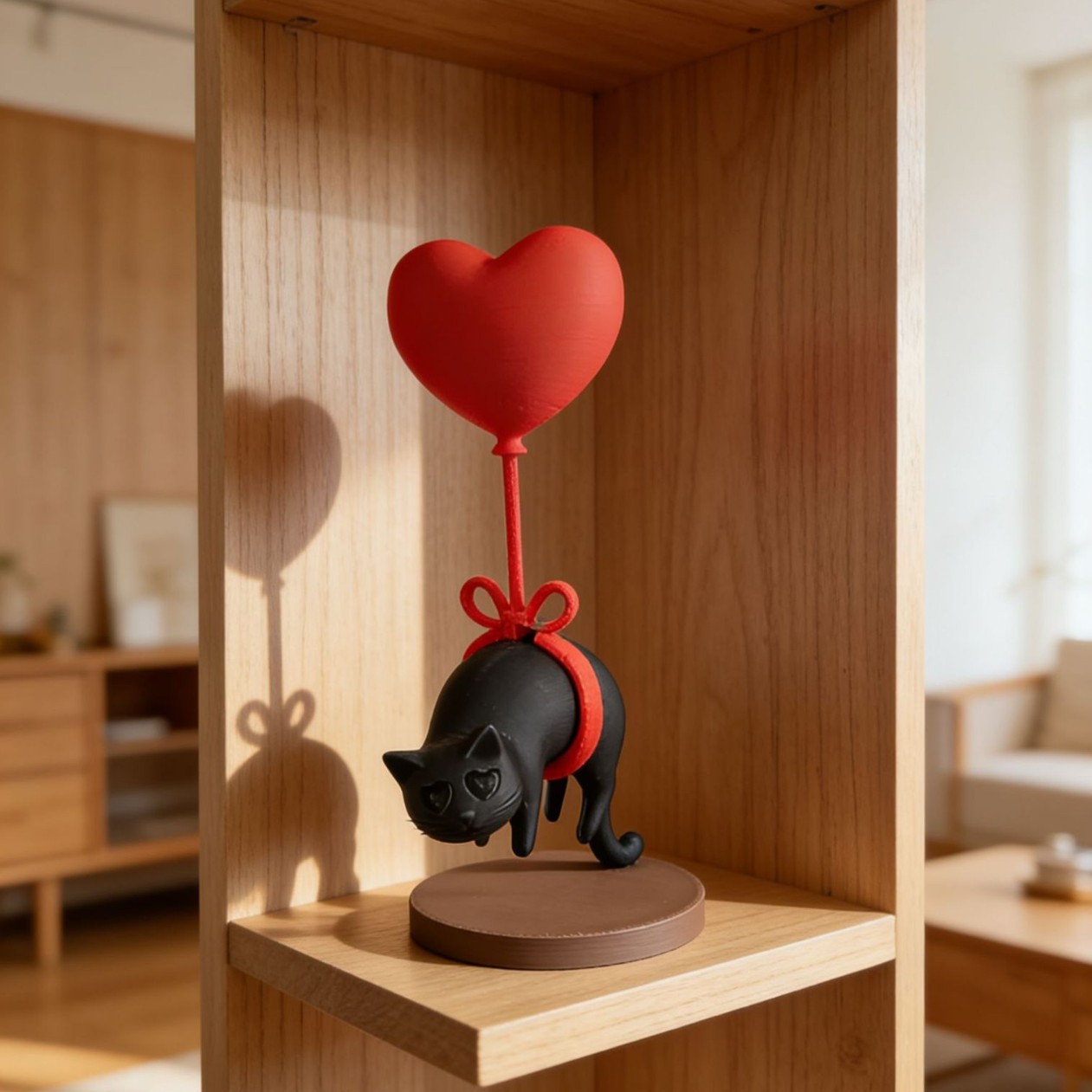 Home Office Bookshelves - Gato Flotante con Globo de Corazón,