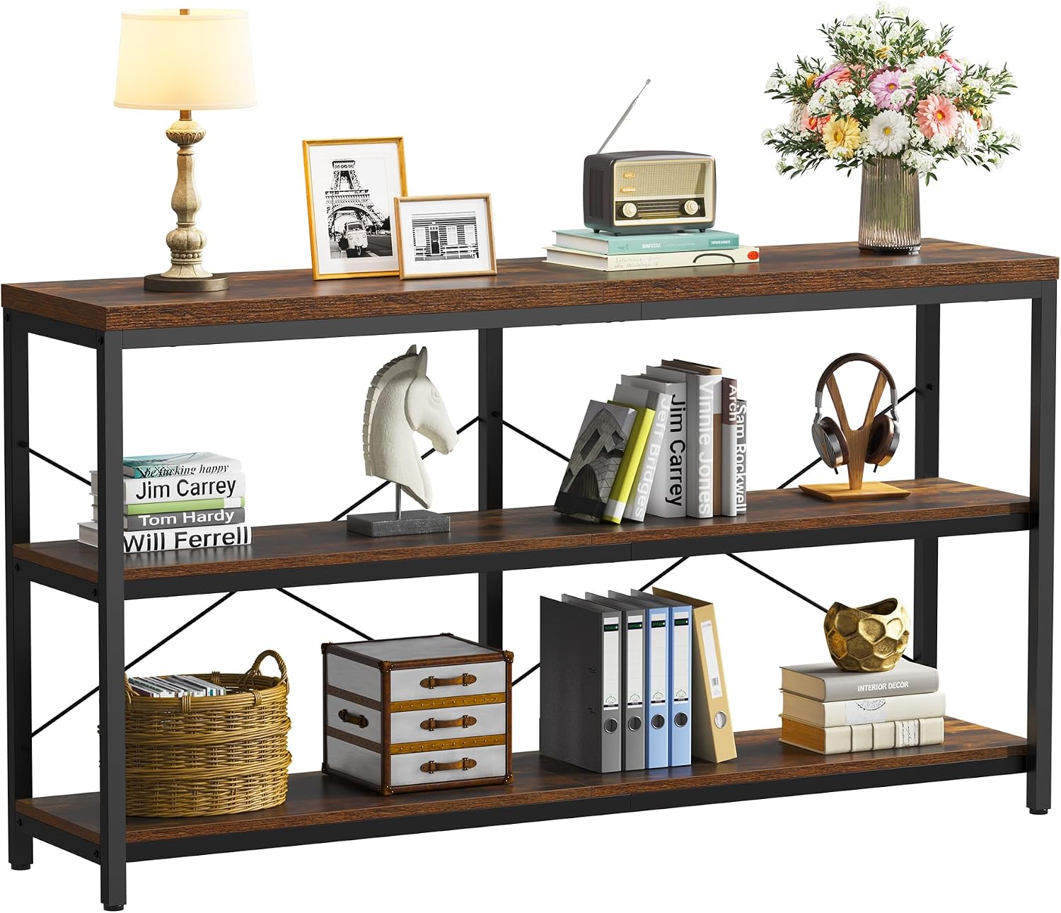 Bookcase Wood Shelf - Estantería industrial de 3 niveles, librero