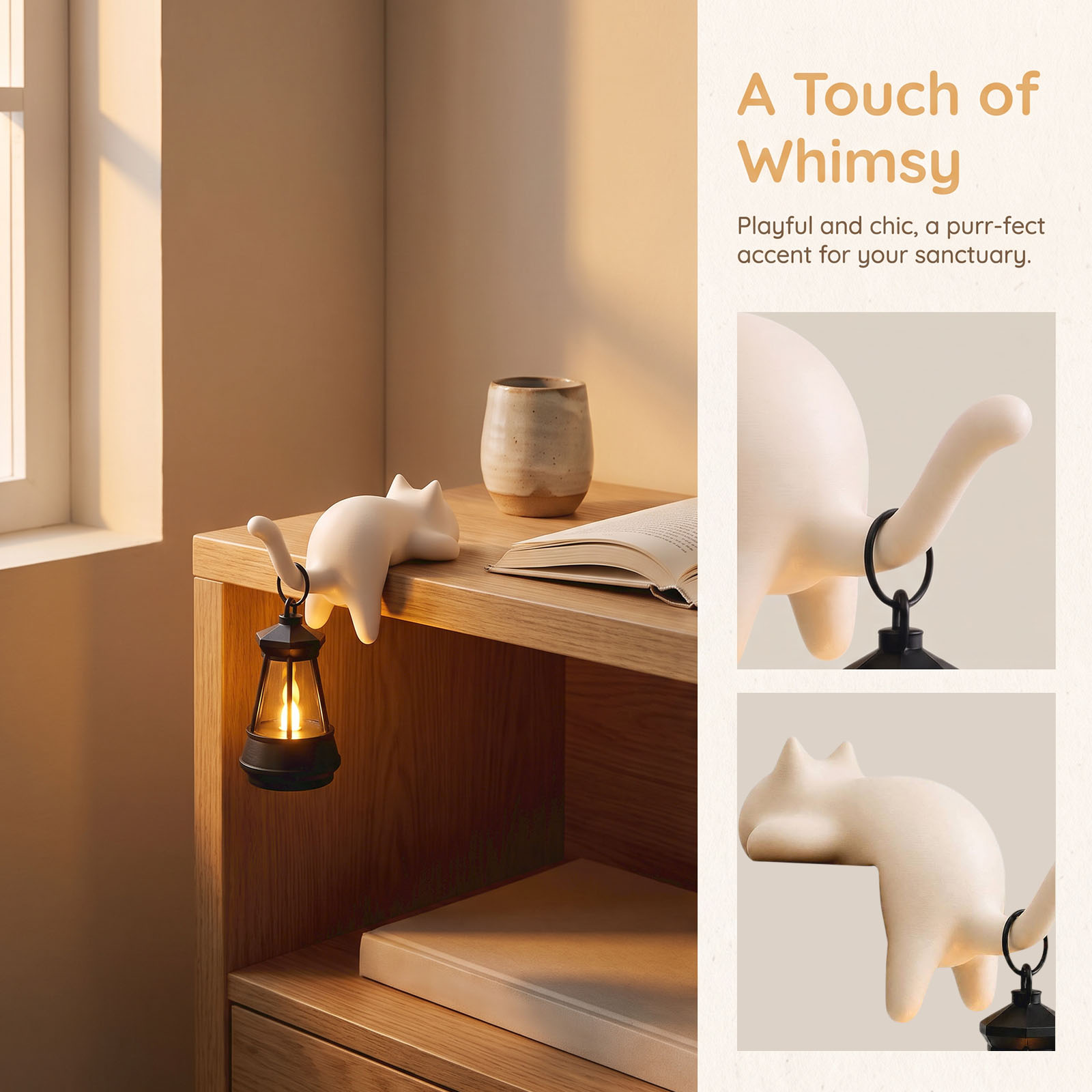Home Office Bookshelves - Lámpara con Forma de Gato, Figura