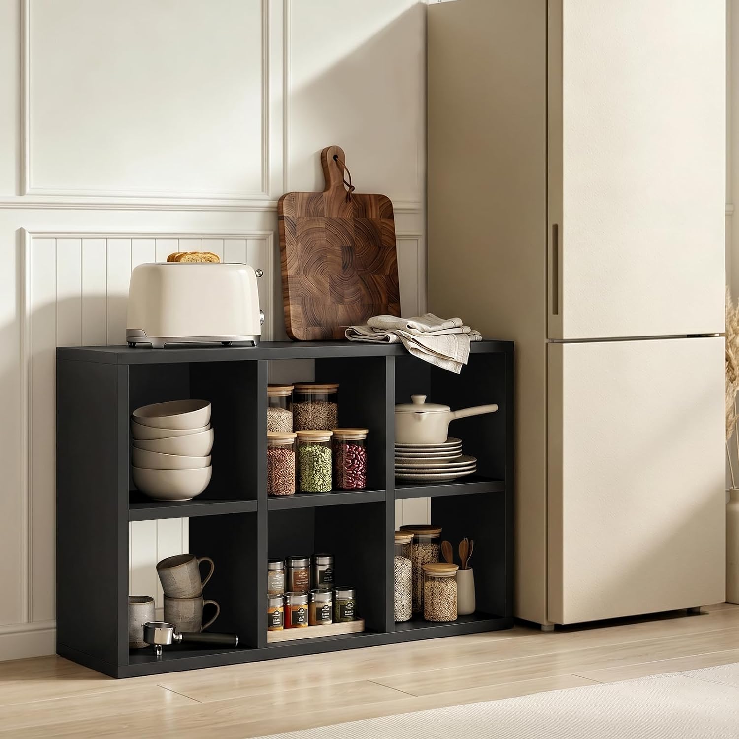 Bookcase Wood Shelf - Organizador de Almacenamiento de 6 Cubos,