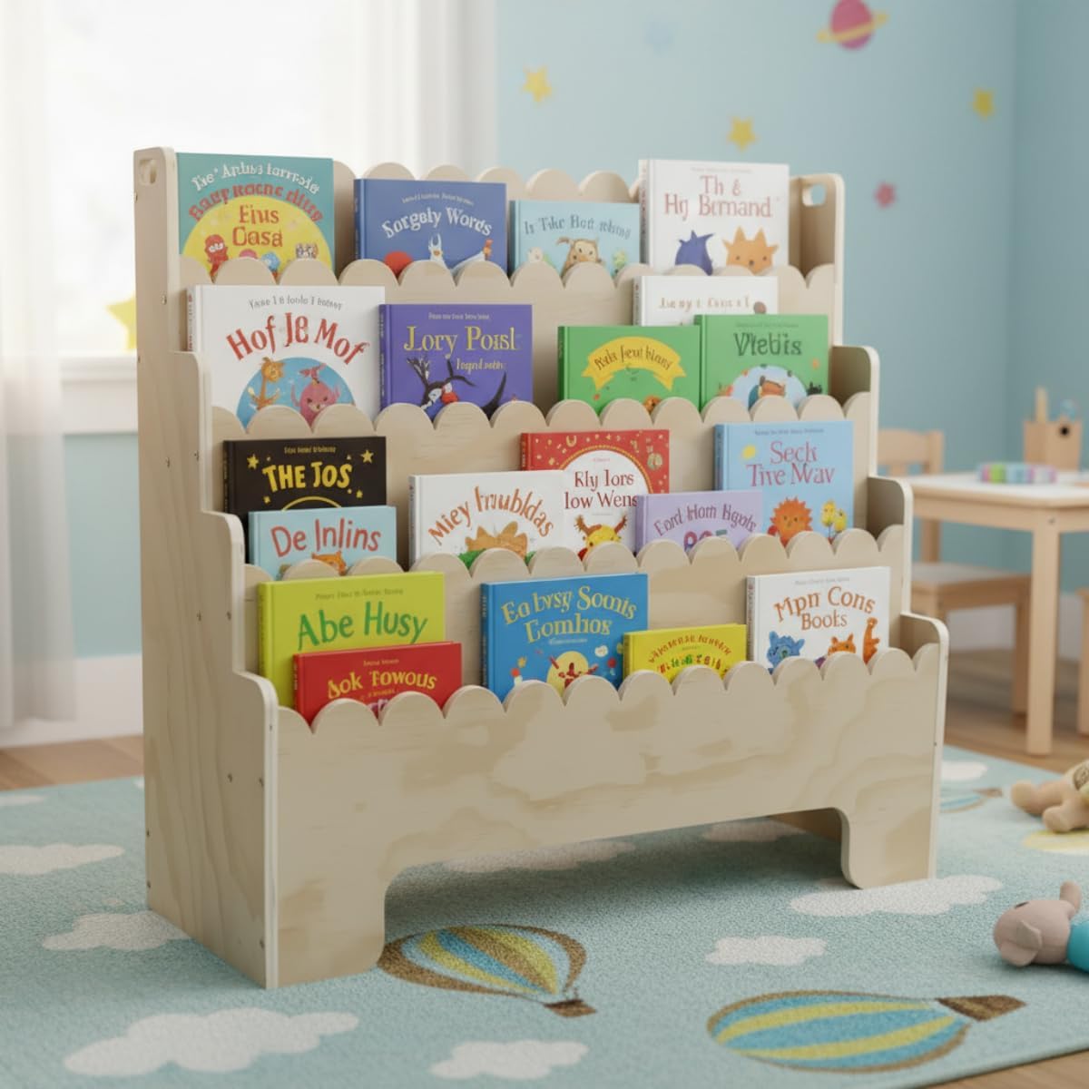 Bookcase Wood Shelf - Estantería para Niños de 4 Niveles,