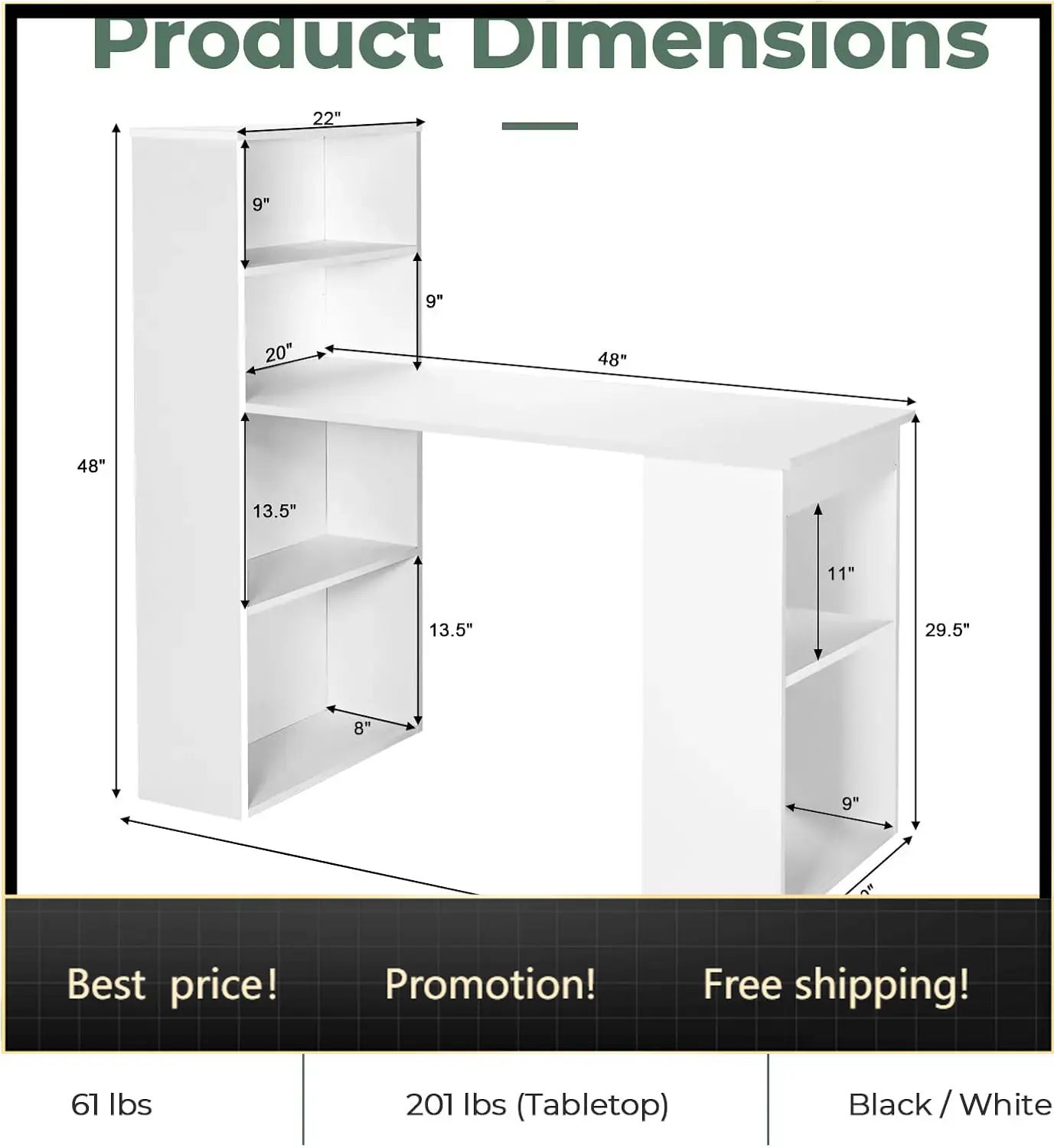 Home Office Bookshelves - Escritorio para Computadora de 48 Pulgadas