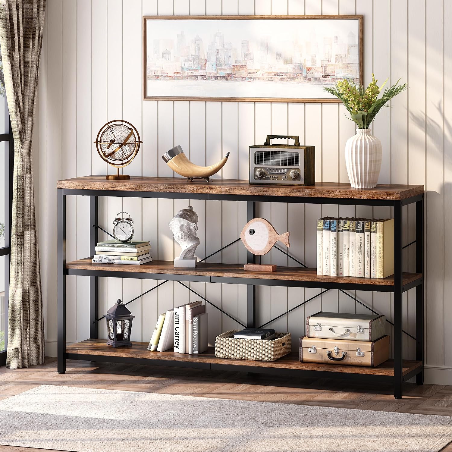 Estantería industrial de 3 niv - Bookcase Wood Shelf reseña y precio