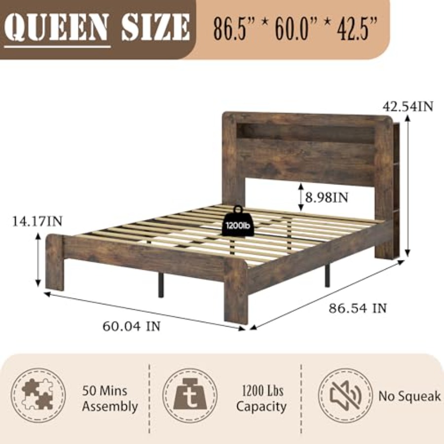 Base de Cama de Madera con Cab - Bookcase Wood Shelf reseña y precio