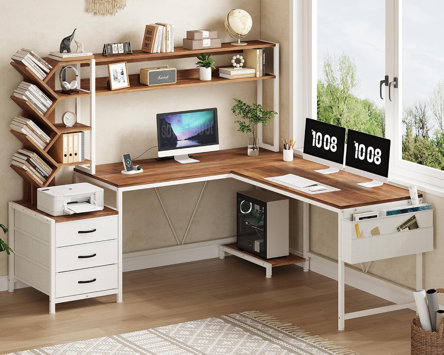 Escritorio en forma de L de 63 - Home Office Bookshelves reseña y precio