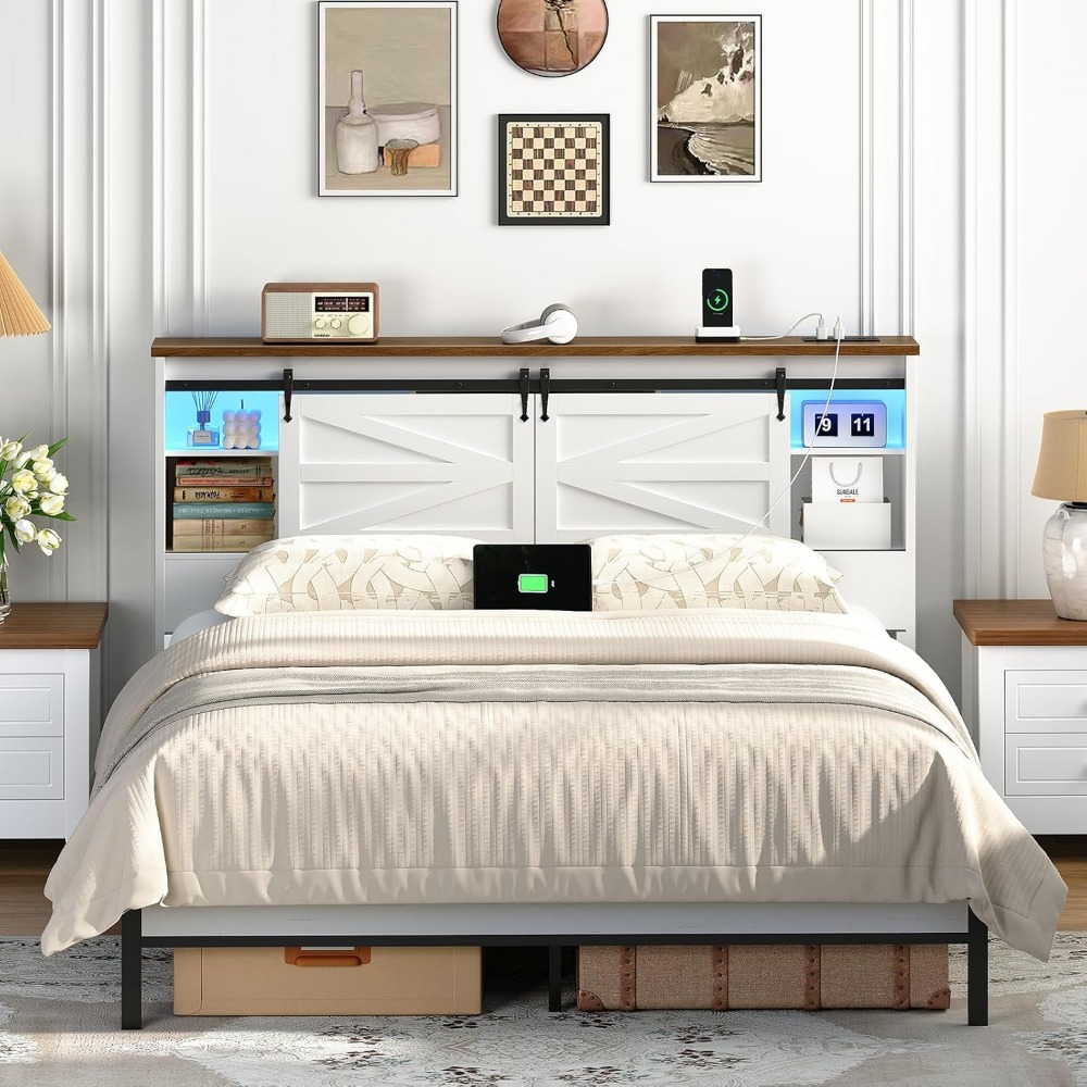 Cabecero Queen con estante de  - Bookcase Wood Shelf reseña y precio