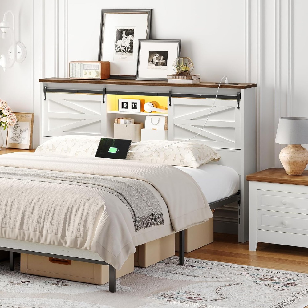 Cabecero Queen con estante de  - Bookcase Wood Shelf reseña y precio